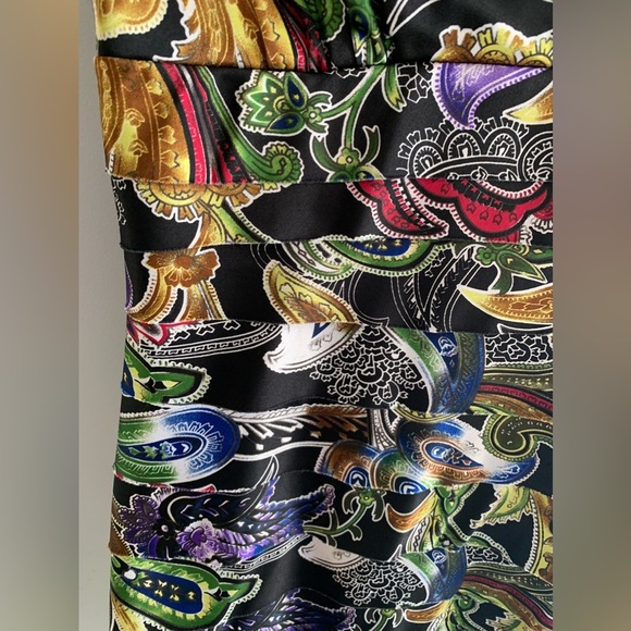 Peter Nygard Womens Tiered Dress 6 Multi Colored Short Sleeve Paisley Raw Hem - Picture 8 of 10